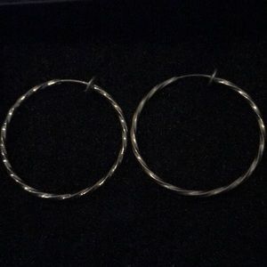 Clip on dangle dangly earrings silver hoops!!